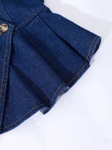 SHEIN Girls' Navy Blue Summer Casual Denim Vest And Pants Set,V-Neck Sleeveless Top With Loose Straight Leg Jeans For Beach,Vacation And Graduation Parties - Dark Wash - View 2