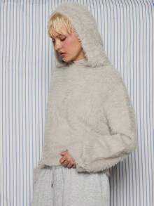 COUREZ Overhead Boxy Hoodie In Fury Knit /Y2K Spring Clothes For Women Cute Cozy Going Out Outfits Back To School Grey Fuzzy Hoodie Date Night Valentines Day