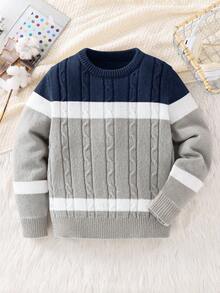SHEIN Sweter z okrągłym dekoltem w stylu koreańskim dla chłopców, idealny do dojazdów do pracy, szkoły, na co dzień, do sportu, na jesień/zimę - Wielokolorowe - Zobacz 4