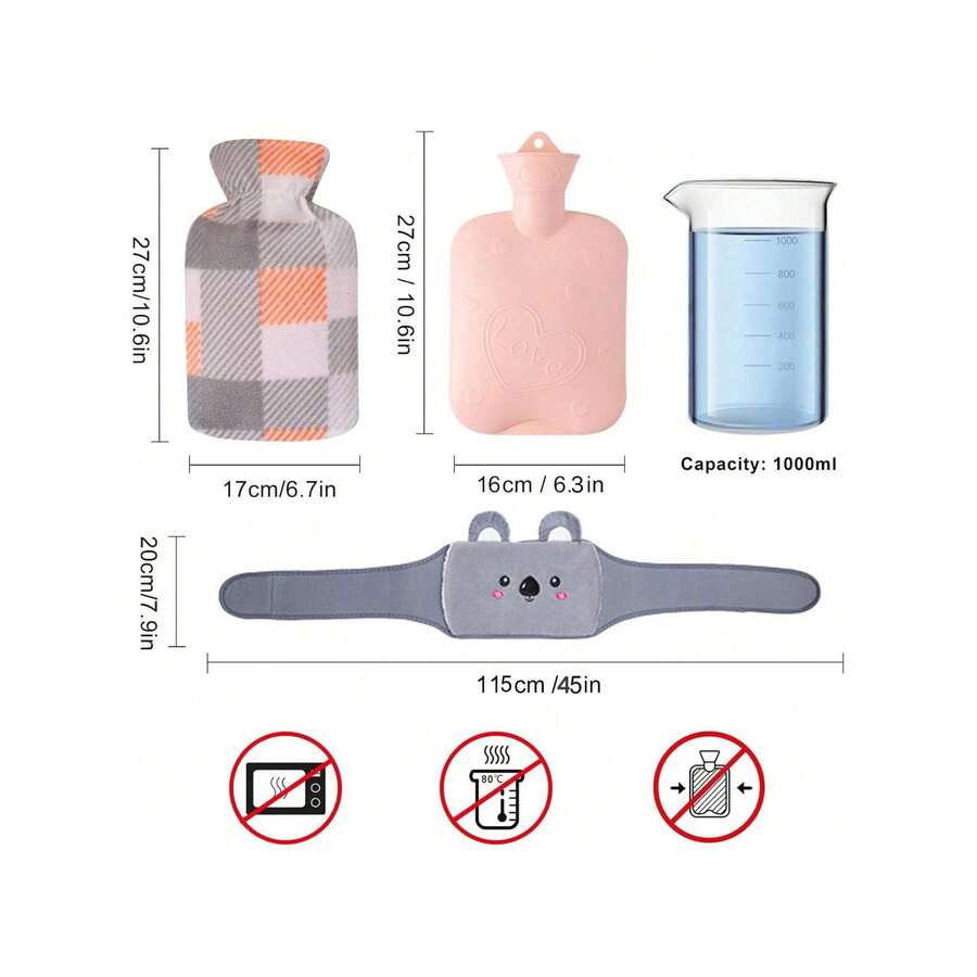 Three Pieces Set: Water-Filled Waist Warmer, Hot Water Bottle, Hand Warmer, Waist And Stomach Warmer, Water-Filled Waist Support Belt.