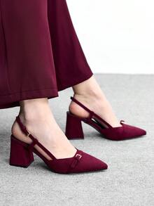 CUCCOO BIZCHIC Damen klassische burgunderrote Spitze Mittlerer Absatz Slip-On Pumps, vielseitig für Pendeln, Date, Party, Urlaub, Hochzeit zu Weihnachten - Kirsche burgunderrot - Übersicht 4