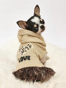 PETSIN 1pc Pet Dog & Cat Universal Hooded Sleeveless Khaki Patchwork Leopard Print Mesh Heart Pattern Casual Dog Dress - Multicolor - View 1