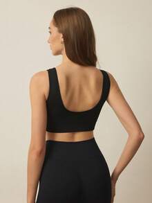 SHEIN With My Calm Women's Seamless Comfortable Sports Bra, Solid Color - Black - View 2