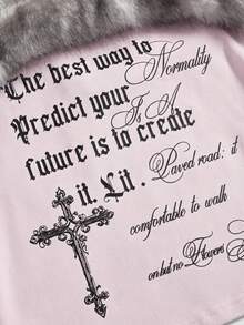 ROMWE SpringRetro Y2K Sexy Halter Patchwork Faux Fur Cross Letter Print Tight Camisole - Pink - View 4