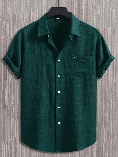 Manfinity Homme Men's Casual Daily Commute Patchwork Pocket Short Sleeve Shirt, Summer Men S Button Shirts Summer Men Shirts Short Sleeve Color Green Short Sleeve Shirts Casual Button Down Shirts Teal Shirts For Men Men's Summer Button Ups