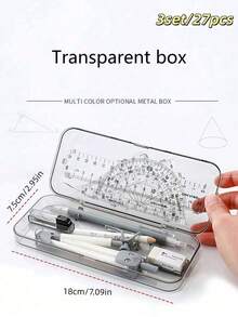 9pcs/Set Math Drawing Tool Set In Compass And Ruler Style With Eraser For Student Exam And Homework, Ease Of Use, Giftable, Versatile, Homework, Classroom Supplies, Christmas Gifts, School Supplies , Suitable For Elementary Students, Back To School - Multicolor - View 6