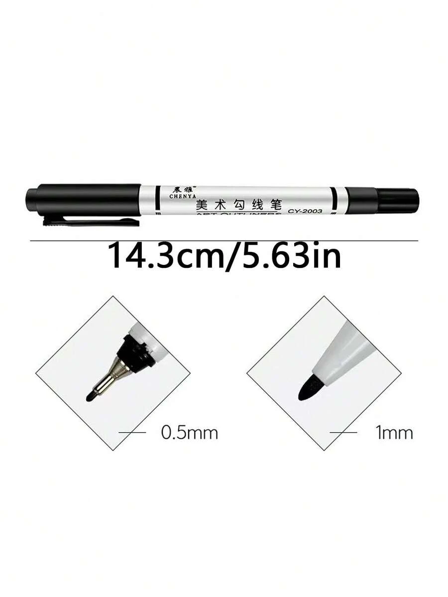 3支/套创意美术用品双头轮廓马克笔(6支/套)返校季 - 白色外殼 - 查看 1