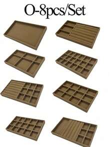 首饰托盘收纳盒，项链耳环戒指展示收纳盒，可堆叠首饰盒化妆品收纳盒，适用于耳环、项链、戒指、手链、吊坠、珍珠等饰品。 - 棕色 - 查看 27