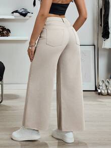 SHEIN Tall Jeans de pierna ancha versátiles y casuales con bolsillos y botones para mujer - Gris - Ver 2