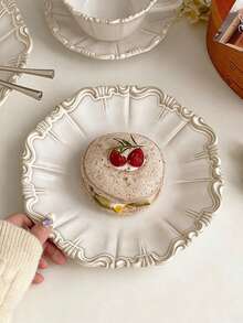 Madebyblanc 1PC Western Style Plate, High-End Ceramic, Household Plate, High-Value Fruit Dessert Plate - Multicolor - View 5