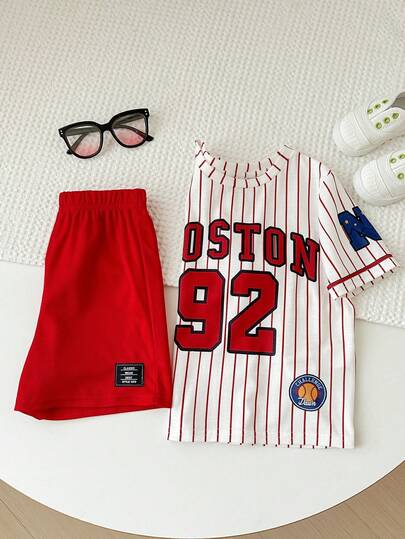 男童条纹休闲T恤短裤两件套