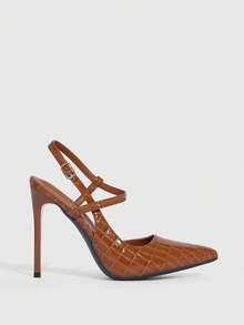 CUCCOO SZL 女士尖头高跟鞋，亮黑色材质，时尚性感夜店派对走秀踝带超高跟鞋，圣诞节必备 - 7639石頭紋棕33 - 查看 2