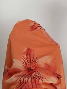 SHEIN BAE Đầm ngắn cổ yếm, viền bèo nhún in hoa dành cho nữ, kiểu dáng đi nghỉ mát. - trái cam - Xem 7