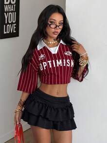 Coolane Women's Spring/Summer Casual Y2K Streetwear Homecoming Daily Wear Party Textured Ruffle Low Rise Layered Cake Skirt With Lining, Prevents Flashing,Valentine's Day - Black - View 2