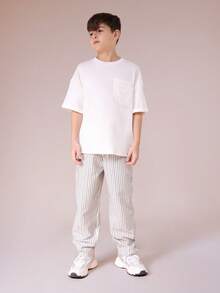 SUMWON Striped Jogger Pants With Elastic Cuffs For Comfortable Everyday Wear Casual Bottoms With Vertical Lines Pattern Vacation - Apricot - View 4
