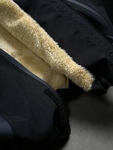 PAVTROS 男士休闲长袖保暖风衣，黑色拼接百搭款，INS风，适合秋冬季搭配及日常穿着，户外徒步，拍照必备，送给男友/老公的完美礼物，男士休闲，Y2K风格宽松飞行员夹克风衣保暖外套 - 黑色 - 查看 8