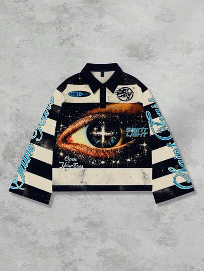 Street Life Camiseta de manga larga con cuello de polo a rayas para hombre, camiseta casual con cuello