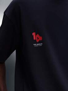 SUMWON 男士宽松版型T恤，心形樱桃印花，短袖圆领，休闲纯棉材质，适合春夏日常穿着，情人节特惠。 - 藏蓝色 - 查看 6