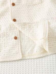 Cozy Pixies Bộ 2 món cho bé trai, màu trơn, kiểu dáng thường ngày, cổ polo, tay ngắn và quần short cạp chun. - Màu be - Xem 4