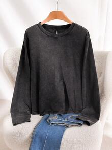 CosyJoli Plus Size French Style Hollow-Out Bow Striped Knit Sweater - Black - View 2