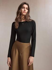 BizChic 2026 Spring New Black Backless Bow Hollow Design Off-Shoulder Fashionable Minimalist Daily Wear, Layerable, Versatile Women T-Shirt Knit Top, Chic, Elegant For Party, Urban Commute, Workplace