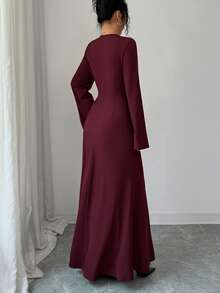 SHEIN Elenzya Women's Elegant Long Red Dress, New Year Dress, New Year Outfit, Thanksgiving Outfit, Elegant Party Dress, Long Party Dress, Wedding Guest Dress, Fashion Wedding Evening Gown - Burgundy - View 2