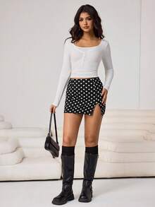 Aidyla 女士波点拼接时尚百搭约会/外出迷你裙 - 黑色 - 查看 3