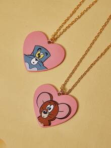 TOM & JERRY X SHEIN Cartoon Element Printed Zinc Alloy Necklace, Luxurious Niche, Casual Chic, Suitable For Various Parties, Concerts, Festivals - Gold - View 4