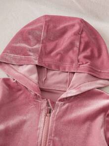 Young Girl' Pink Velvet Bow Casual Outfit - Pink - View 3