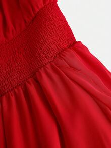 SHEIN Girlism Teen Girl Woven Solid Elegant Ruffle Strap Chiffon Long Dress - Red - View 4