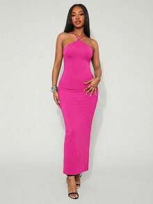 Radiana فستان أنيق بدون ظهر، وردي فوشيا، صيفي - روز أحمر - مشاهدة 5