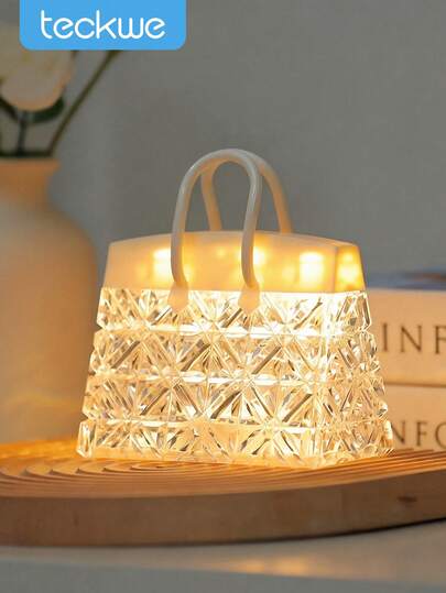 Teckwe Nattlampa i kristallformad stil för handväska, romantisk lampa med varmt ljus, mini-kristalldiamantformad skrivbordslampa för kafé, heminredning, sovrumsinredning, alla hjärtans dag-födelsedagspresenter, unik handväsksformad stämningslampa för kvinnor och flickvännar (bärbar och presentklar)