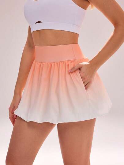 Sovereign Charm Women's Summer Pleated Gradient Color Sports Mini Skirt With Side Pockets