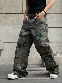 Manfinity EMRG Men's Camouflage Print Slant Pocket Casual Fashion Jeans - Multicolor - View 7