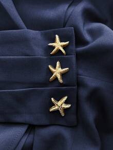 Roveilla 大码女式粗花呢面料翻领腰部褶皱星形装饰A字长袖连衣裙，优雅法式复古办公通勤商务休闲街头风，百搭复古风格，适合冬季、圣诞节、感恩节、派对、新年等场合。 - 藏蓝色 - 查看 8