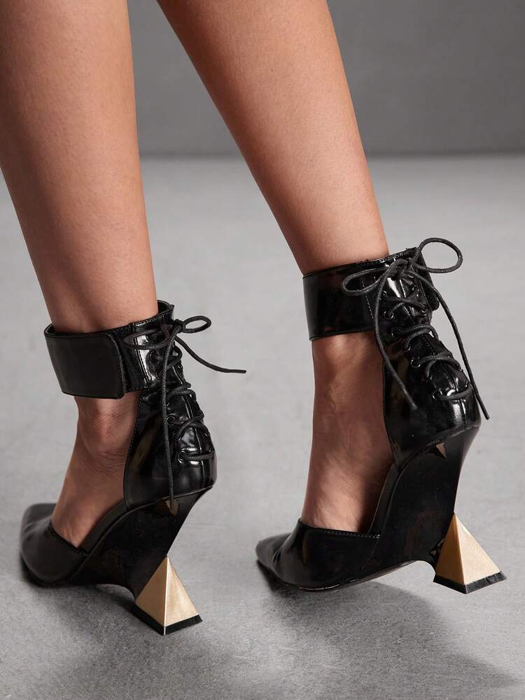 CUCCOO SZL Sapatos de Salto Alto com Design de Cadarço e Sola Grossa, Adequados para Ocasiões de Festa