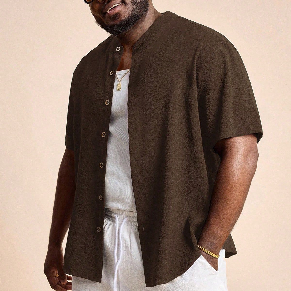 Camisa tejida de manga corta con ajuste holgado casual para hombres de talla grande, vacaciones, regalos del DĂa del Padre