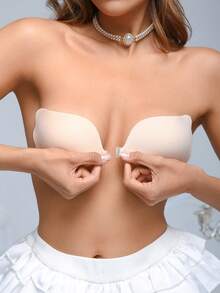 Women's Front Closure Adhesive Invisible Bra To Prevent Flashing - Apricot - View 3