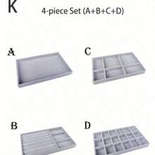 珠宝托盘收纳盒，珠宝项链耳环戒指展示收纳盒，可堆叠珠宝架盒化妆品收纳盒，适用于耳环项链戒指手链吊坠珍珠 - 灰色 - 查看 32