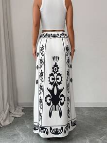 SHEIN Elenzya Falda larga con estampado elegante de patrón de Oriente Medio para mujeres - Multicolor - Ver 2