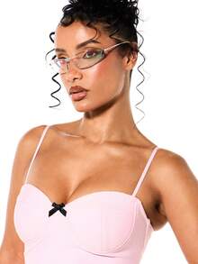 SUMWON WOMEN Lace-Up Back Bandage Sweetheart Neckline Bustier Style Tank Top With Spaghetti Strap And Fitted Silhouette For Spring Summer - Pink - View 4
