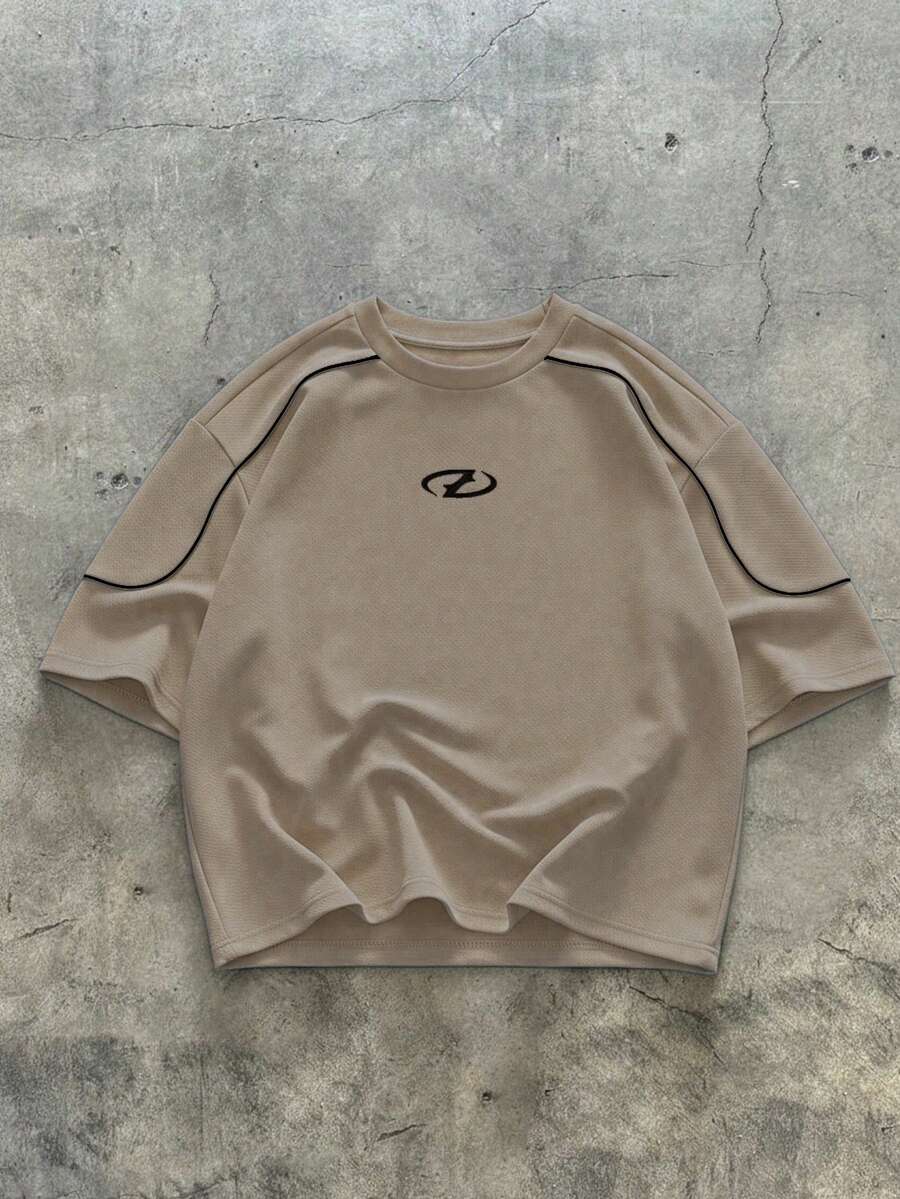 AXEPEAK Camiseta de manga corta de punto casual y holgada para hombre - Caqui - Ver 1