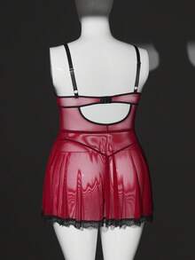 SHEIN 2件套加大码性感钢圈内衣连衣裙，情人节 - 酒紅色 - 查看 8