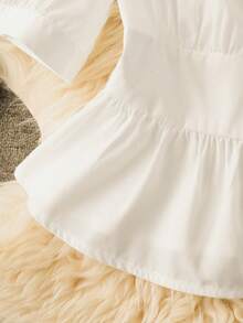 GlowEve Women's Waist Cincher Short X-Shaped Puff Sleeve Elegant French Style White Blouse, Spring/Summer - White - View 5