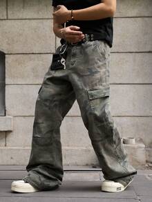 Manfinity EMRG Men's Denim Camouflage Wide Leg Pants - Light Wash - View 6
