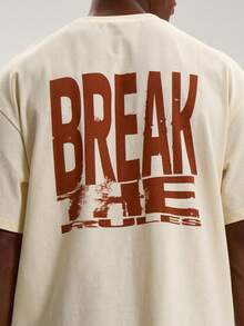 Musero Crew Neck Short Sleeve Graphic Print Drop Shoulder "BREAK THE RULES" Tshirt SPRING SUMMER - Apricot - View 2