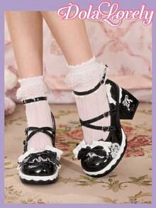 Dola Lovely 女士时尚高跟鞋，饰有蝴蝶结和搭扣设计 - 黑色 - 查看 5