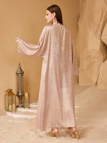 Al Najma Women's Shiny Embroidered Beaded Long Robe, Loose And Slimming, Elegant Party Robe Kaftan Jalabiya Dress - Pink - View 2