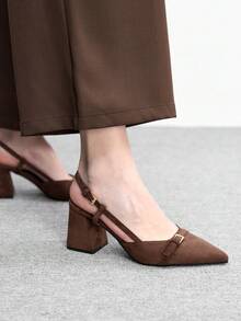 CUCCOO BIZCHIC Women's Classic Burgundy Pointed Toe Mid-Heel Slip-On Pumps, Versatile For Commute, Date, Party, Holiday, Wedding For Christmas Valentine's Day Spring Shoes - dark brown - View 4