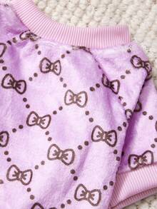 PETSIN 1件印花蝴蝶结法兰绒卫衣，宠物秋冬加厚保暖粉色款 - 粉色 - 查看 10